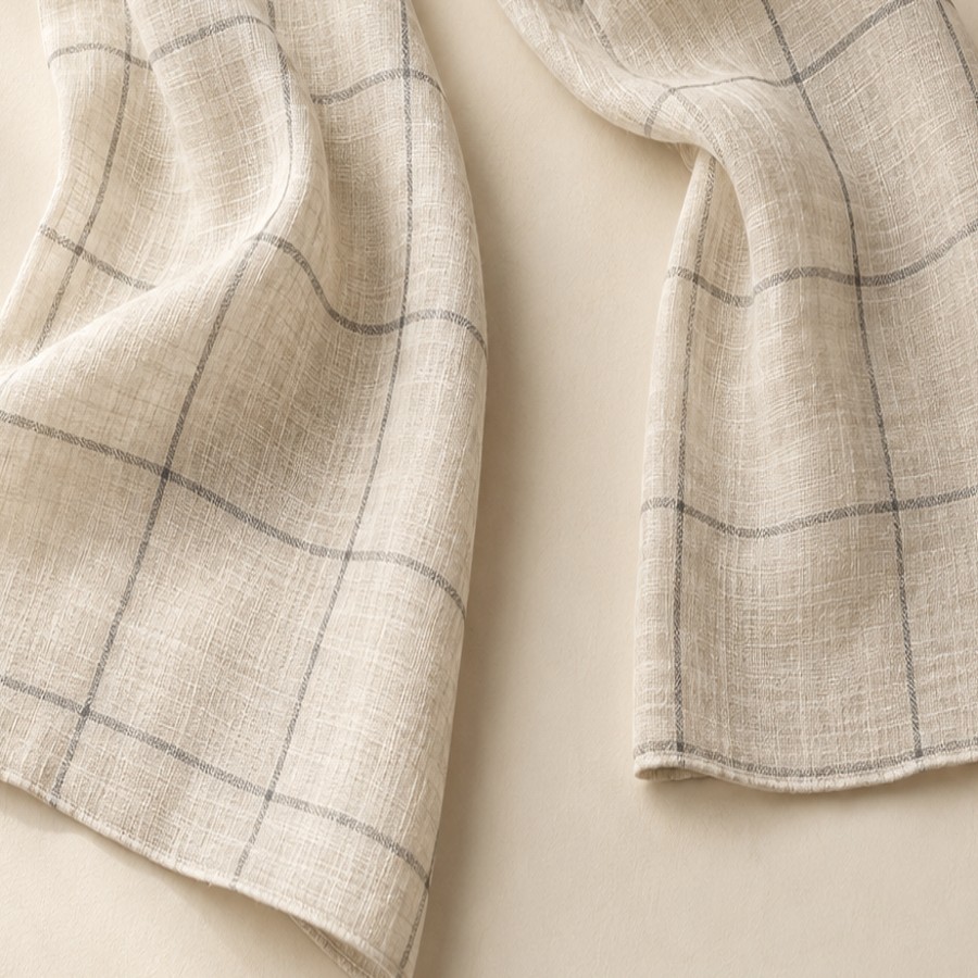 Windowpane Linen Scarf weave and edge detail