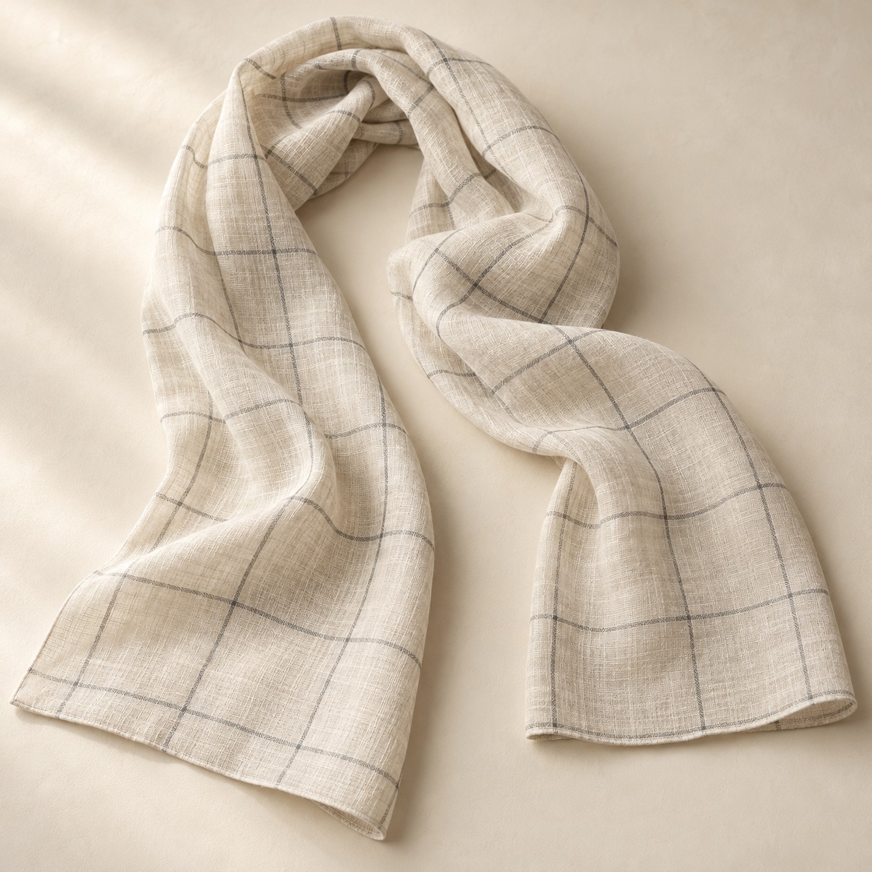 Cream / gray windowpane Windowpane Linen Scarf